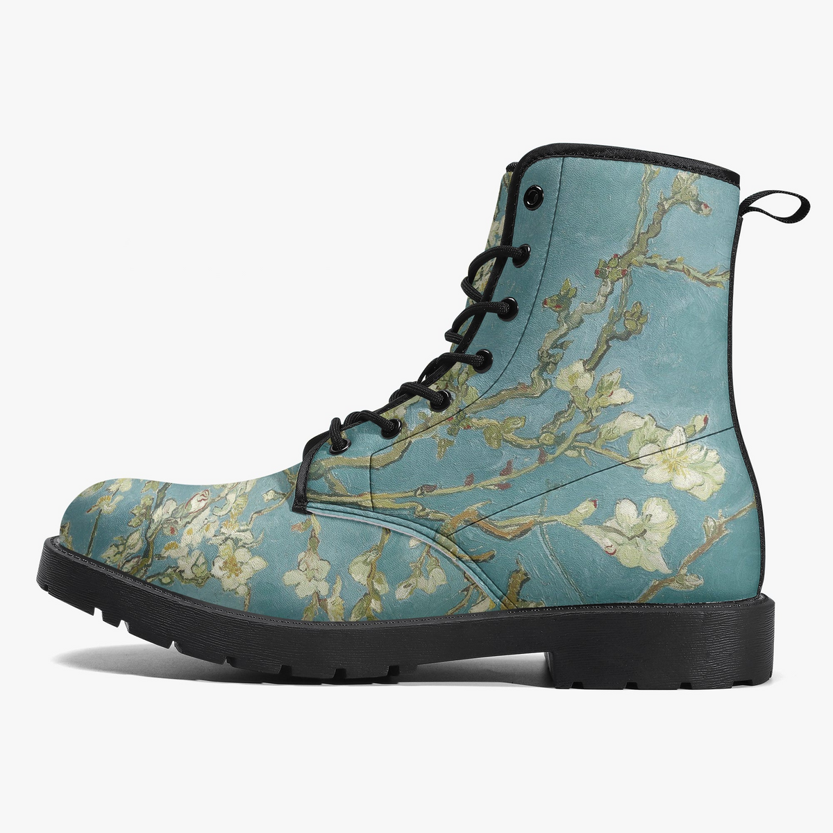 Combat Boots - Vintage Art | Vincent van Gogh: Almond Blossom | Custom Shoes, Vegan Leather Lace Up Boots, 90s Boots, 2000s Boots