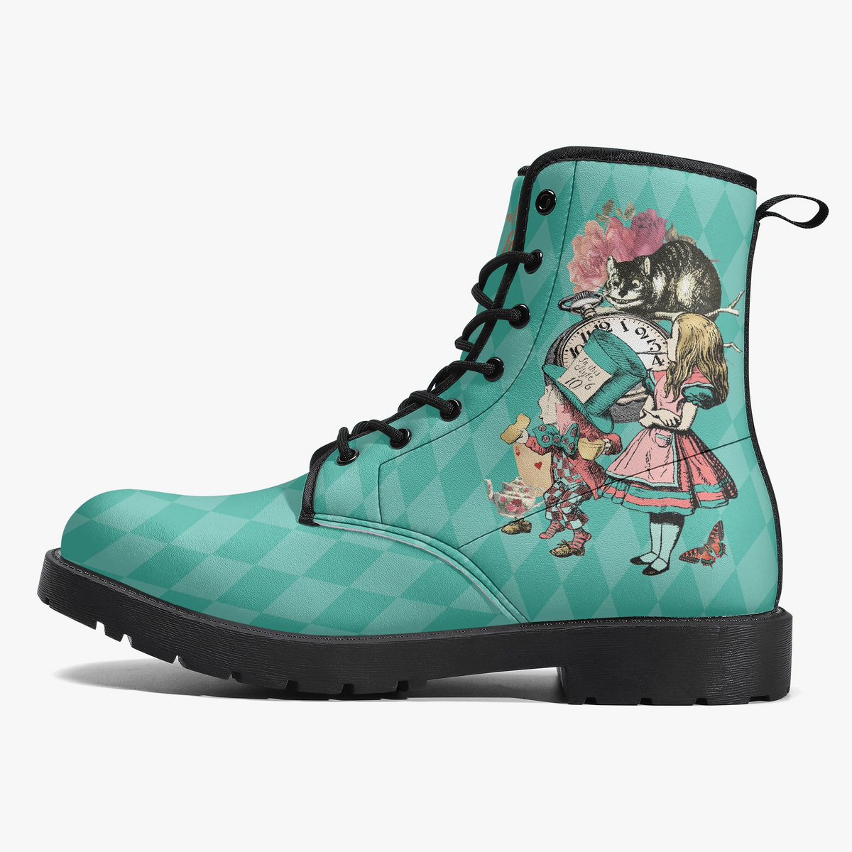 Combat Boots - Alice in Wonderland Gifts #103 Coral Series | Birthday Gift Idea, Custom Shoes, Women's Black Hipster Boots, Vegan Leather