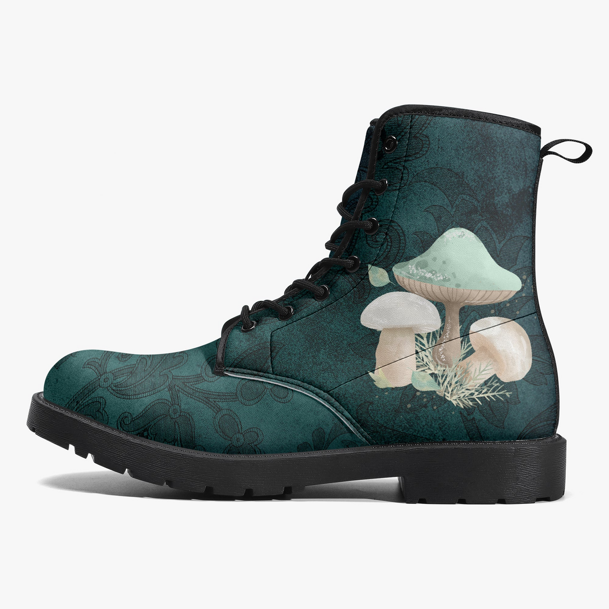 Combat Boots - Mushroom Boots #101 | Mushroom Gift, Birthday Gift Idea, Vegan Leather Lace Up Boots, Custom Unisex Adult Shoes, Gift for Her
