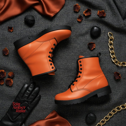 Combat Boots - Orange | Vegan Leather Lace Up Boots Women, Handmade Lace Up Boots, Women's Boots, Aesthetic Shoes, Sorority