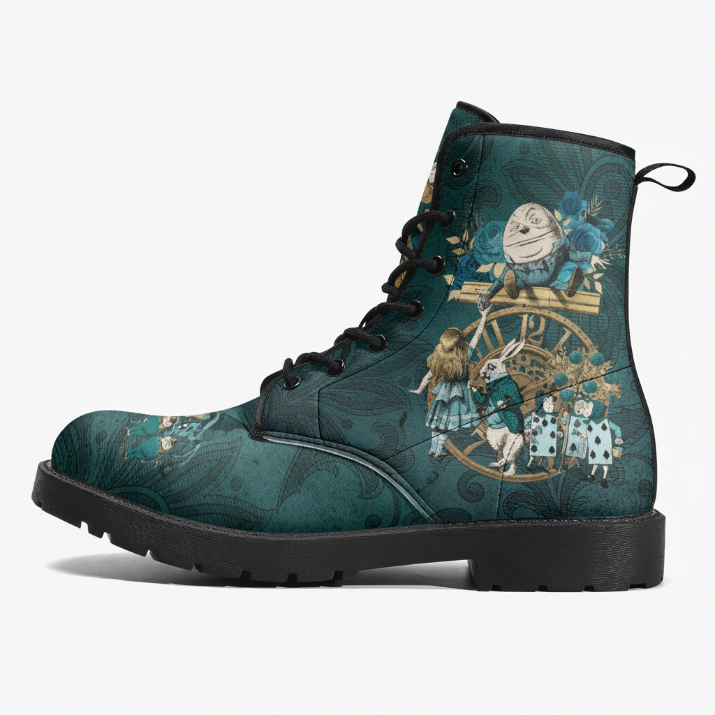 Combat Boots - Alice in Wonderland Gifts #104 Green Series | Birthday Gifts, Gift Idea, Women's Boots, Custom Shoes, Aesthetic, Cute, Kawaii