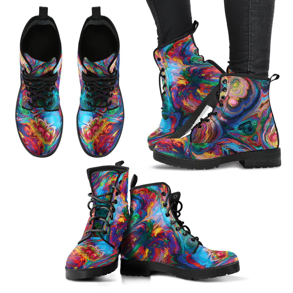 Combat Boots for Women - Abstract Oil Paintings P1 Cute