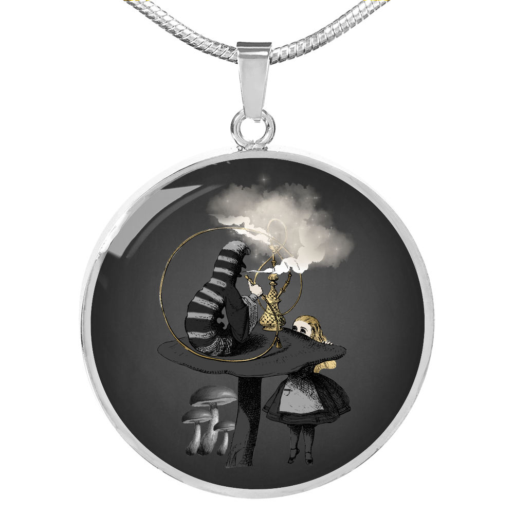 Alice in Wonderland Necklace - Circle Pendant #101 Gray