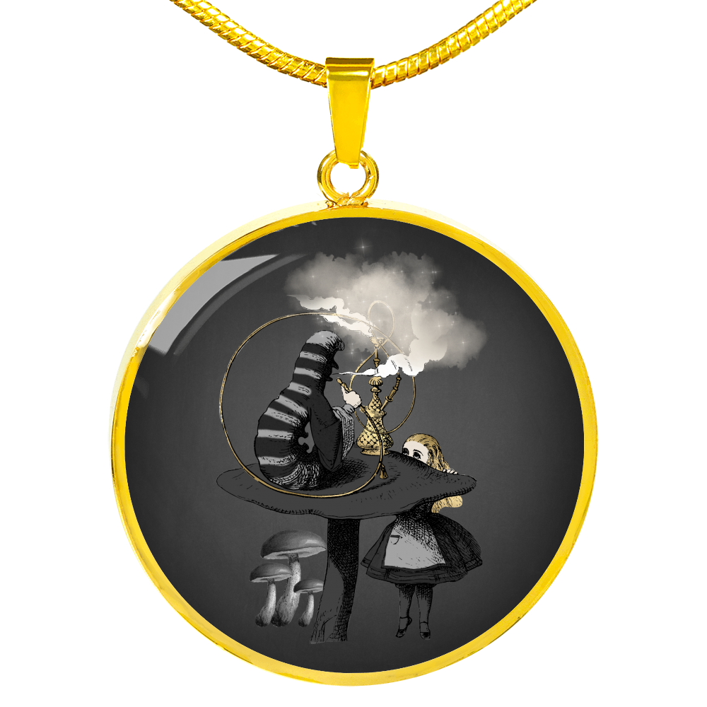 Alice in Wonderland Necklace - Circle Pendant #101 Gray