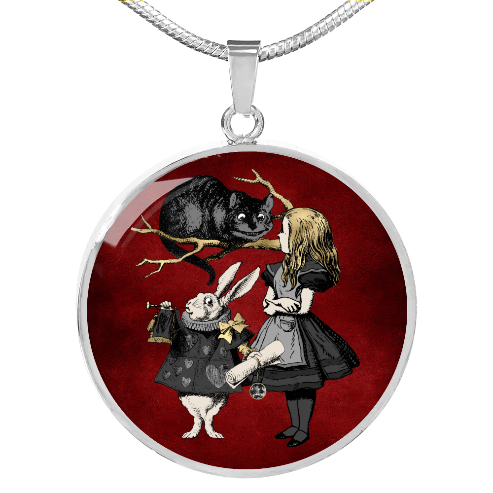 Alice in Wonderland Necklace - Circle Pendant #102 Gray