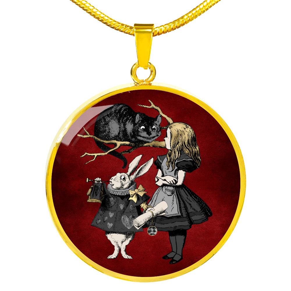 Alice in Wonderland Necklace - Circle Pendant #102 Gray