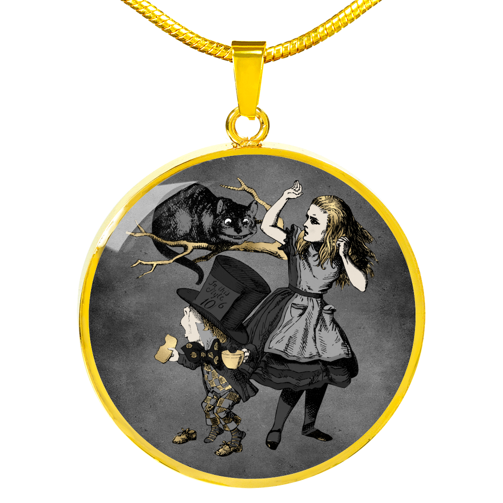 Alice in Wonderland Necklace - Circle Pendant #103 Gray