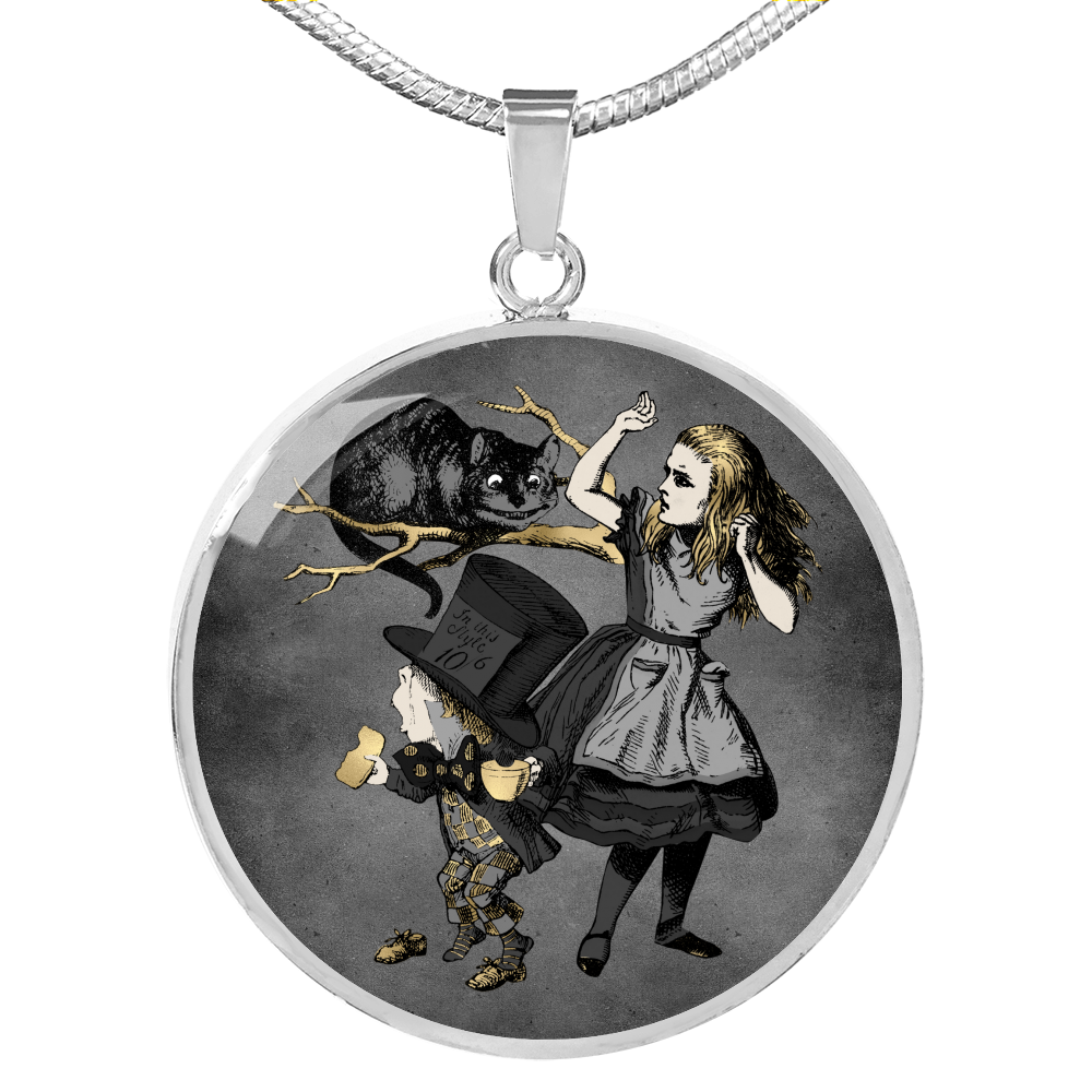 Alice in Wonderland Necklace - Circle Pendant #103 Gray