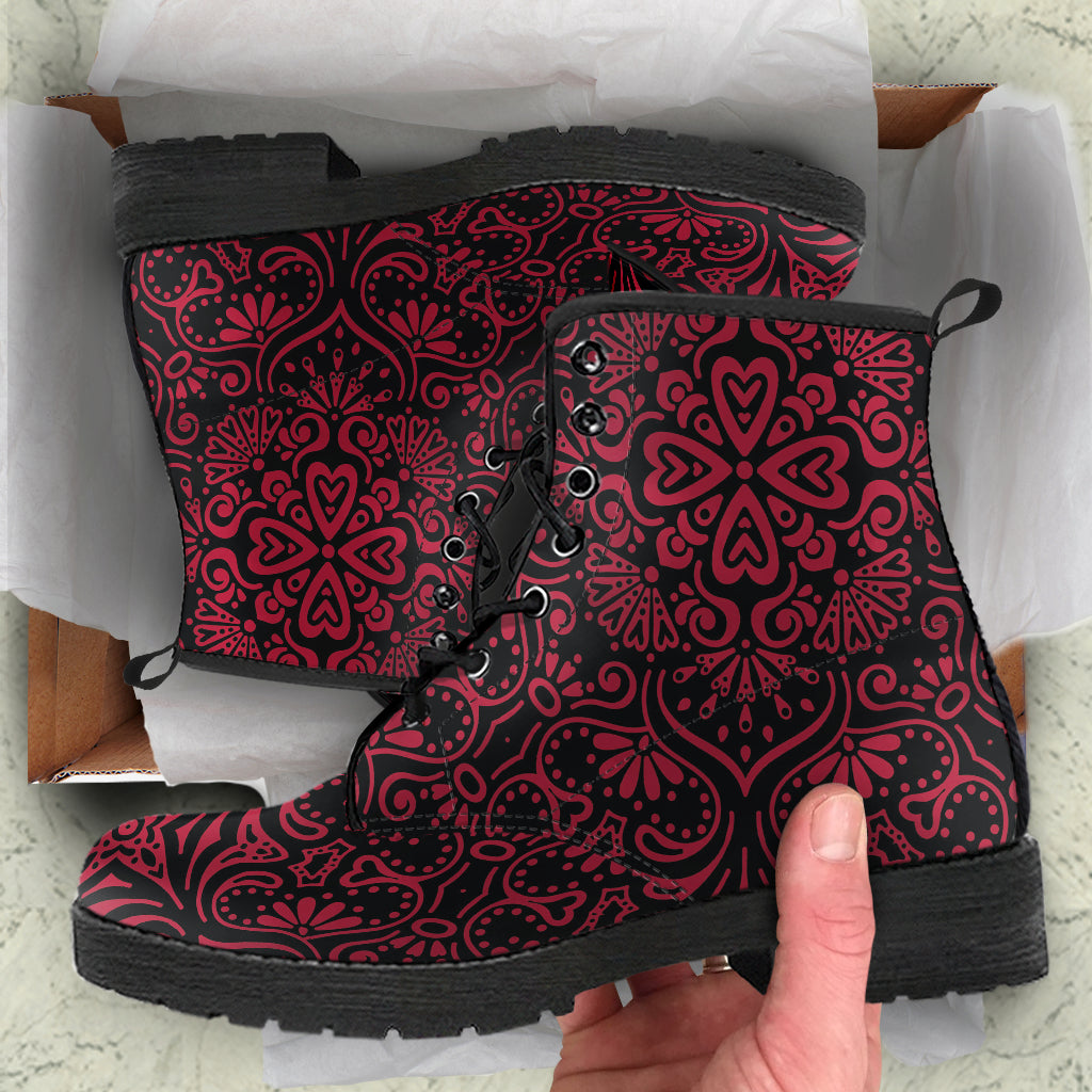 Combat Boots for Women - Bohemian Fiesta Red Jester Cute