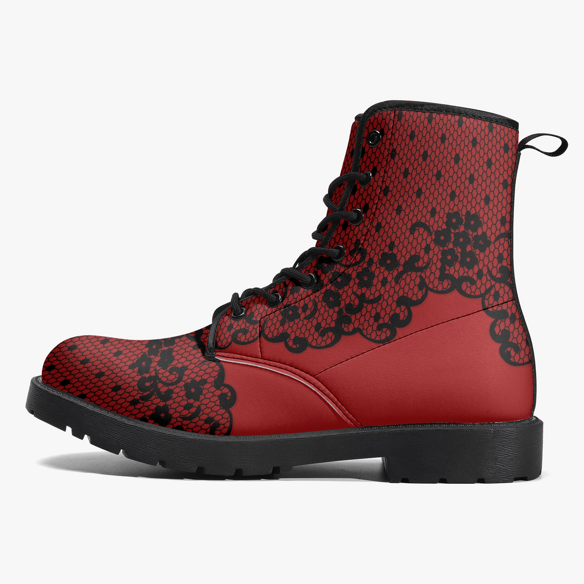 Combat Boots - Gothic Lace Print #102 Red | Custom Shoes, Hippie Boots, 90s Boots, Red Boots, Red Shoes, Lace Up Boots