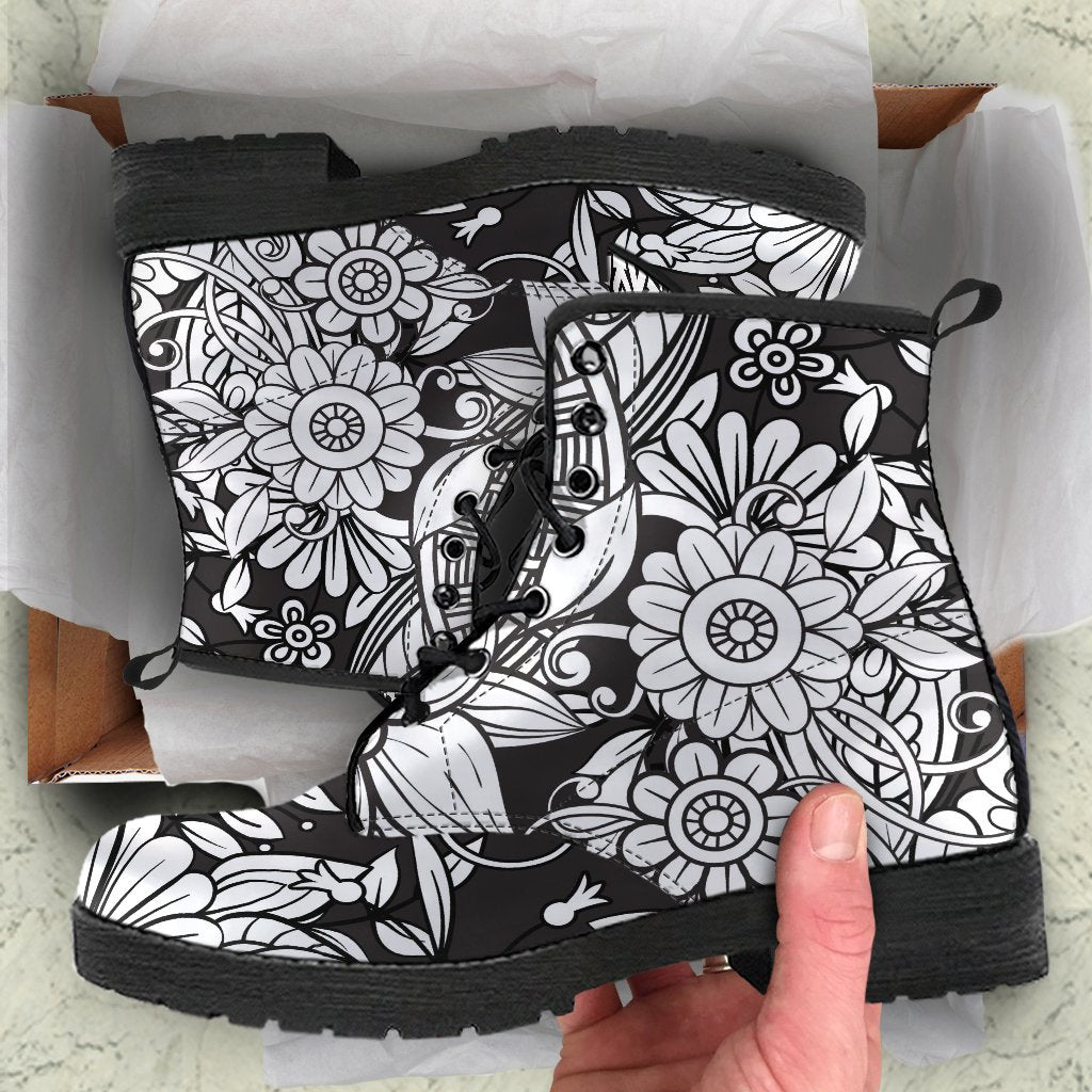 Combat Boots - B&W Doodles | Goth Boots Gothic Boots Black