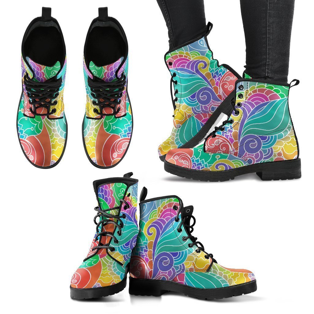 Combat Boots - Beautiful Colorful Doodle | Vegan Leather