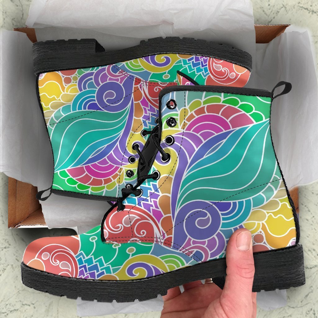 Combat Boots - Beautiful Colorful Doodle | Vegan Leather