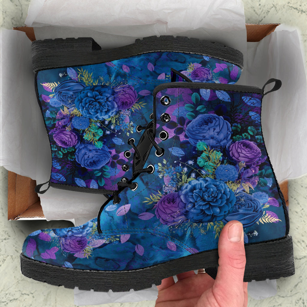 Combat Boots - Beautiful Flowers #101 Blue | Cute Aesthetic