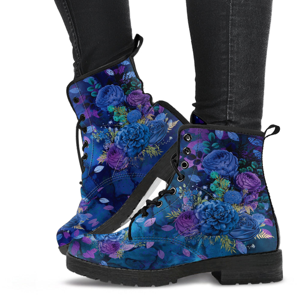 Combat Boots - Beautiful Flowers #101 Blue | Cute Aesthetic