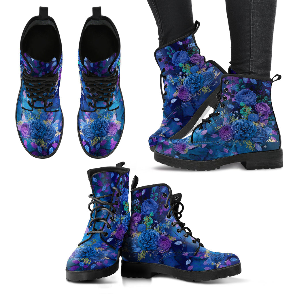 Combat Boots - Beautiful Flowers #101 Blue | Cute Aesthetic