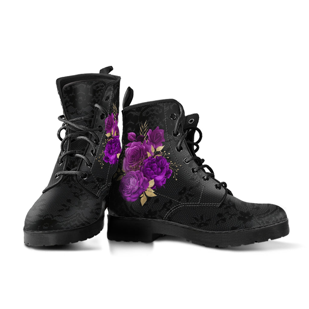 Combat Boots - Beautiful Flowers #102 | Women’s Black