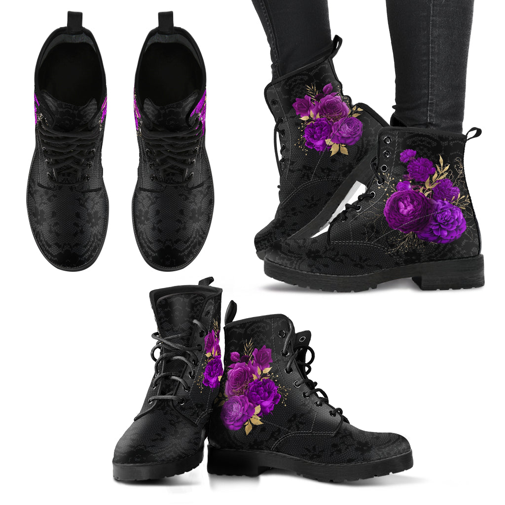 Combat Boots - Beautiful Flowers #102 | Women’s Black
