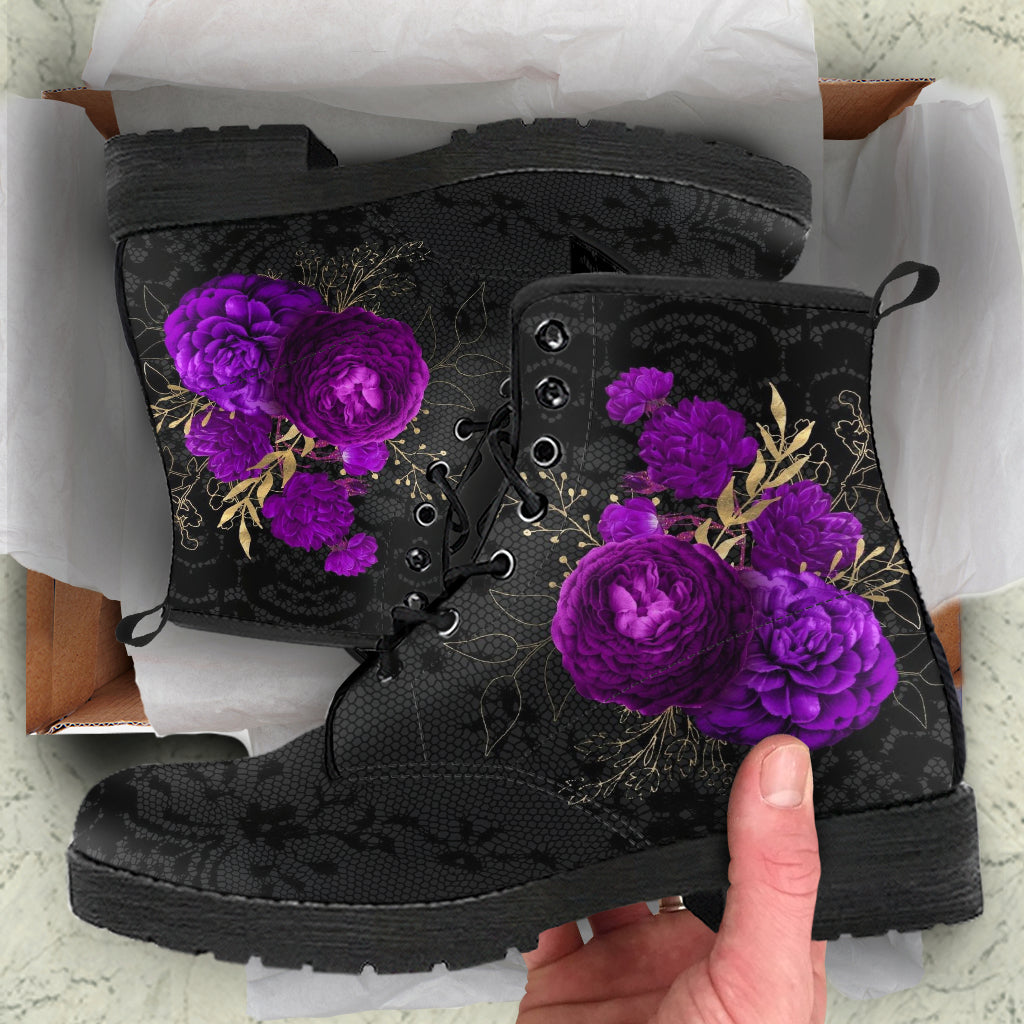 Combat Boots - Beautiful Flowers #102 | Women’s Black