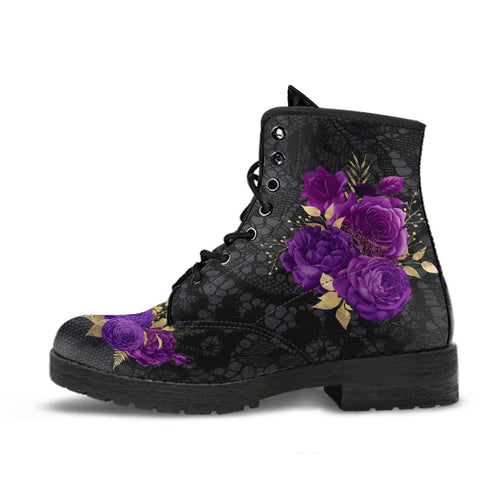 Combat Boots - Beautiful Flowers #102T | Women’s Black
