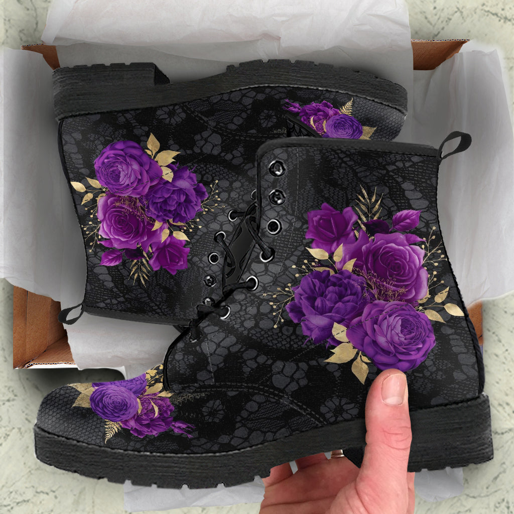 Combat Boots - Beautiful Flowers #102T | Women’s Black