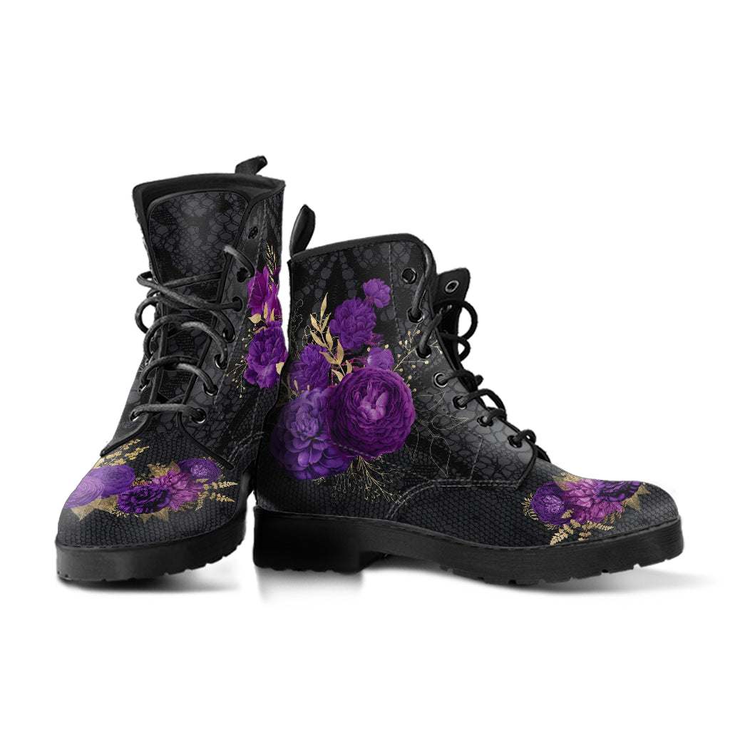 Combat Boots - Beautiful Flowers #102T | Women’s Black