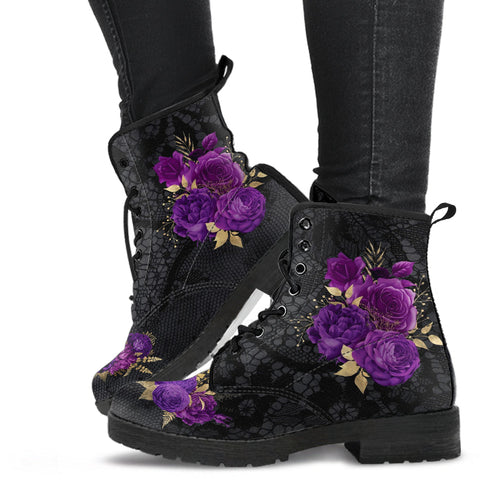 Combat Boots - Beautiful Flowers #102T | Women’s Black