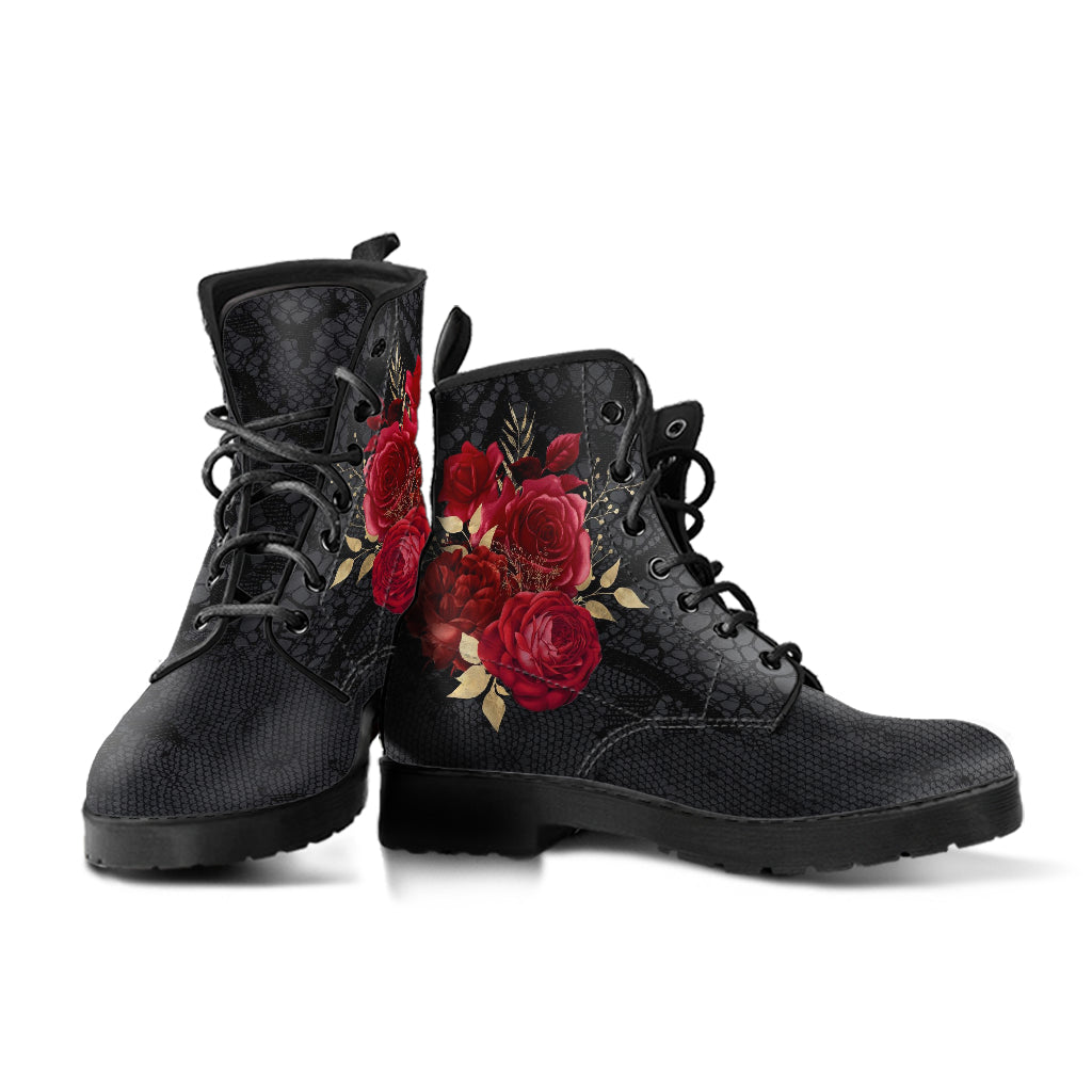Combat Boots - Beautiful Flowers #107 Black | Cute Kawaii