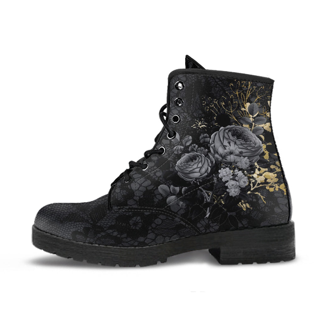 Combat Boots - Beautiful Flowers #108 Gray | Kawaii Cute