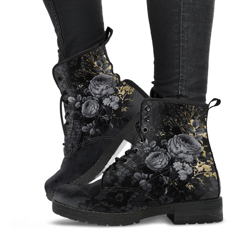 Combat Boots - Beautiful Flowers #108 Gray | Kawaii Cute