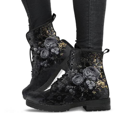 Combat Boots - Beautiful Flowers #108 Gray | Kawaii Cute