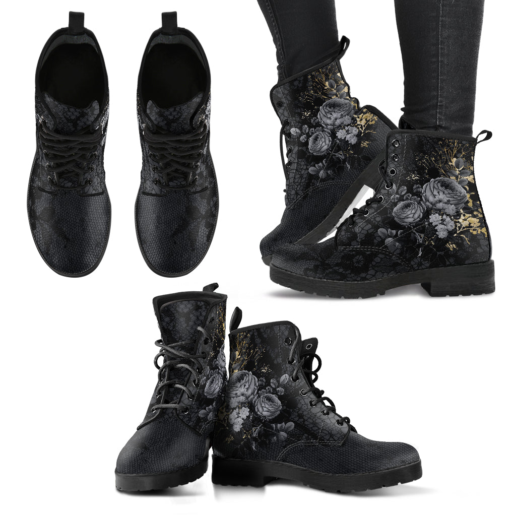 Combat Boots - Beautiful Flowers #108 Gray | Kawaii Cute