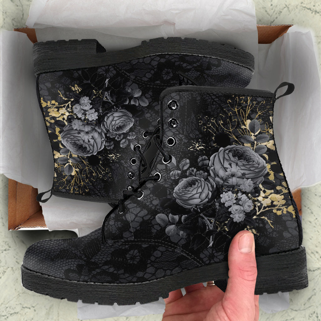 Combat Boots - Beautiful Flowers #108 Gray | Kawaii Cute