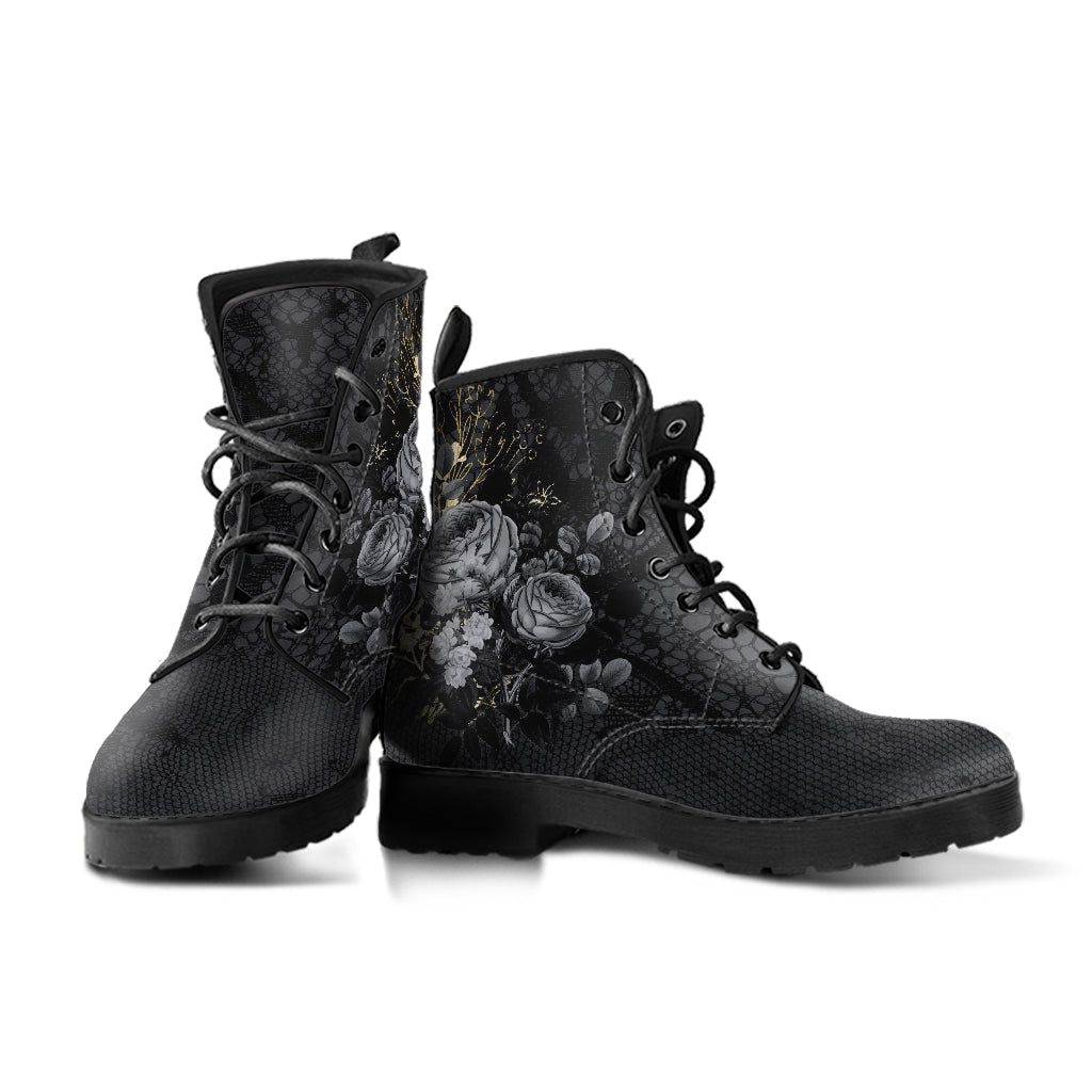 Combat Boots - Beautiful Flowers #108 Gray | Kawaii Cute