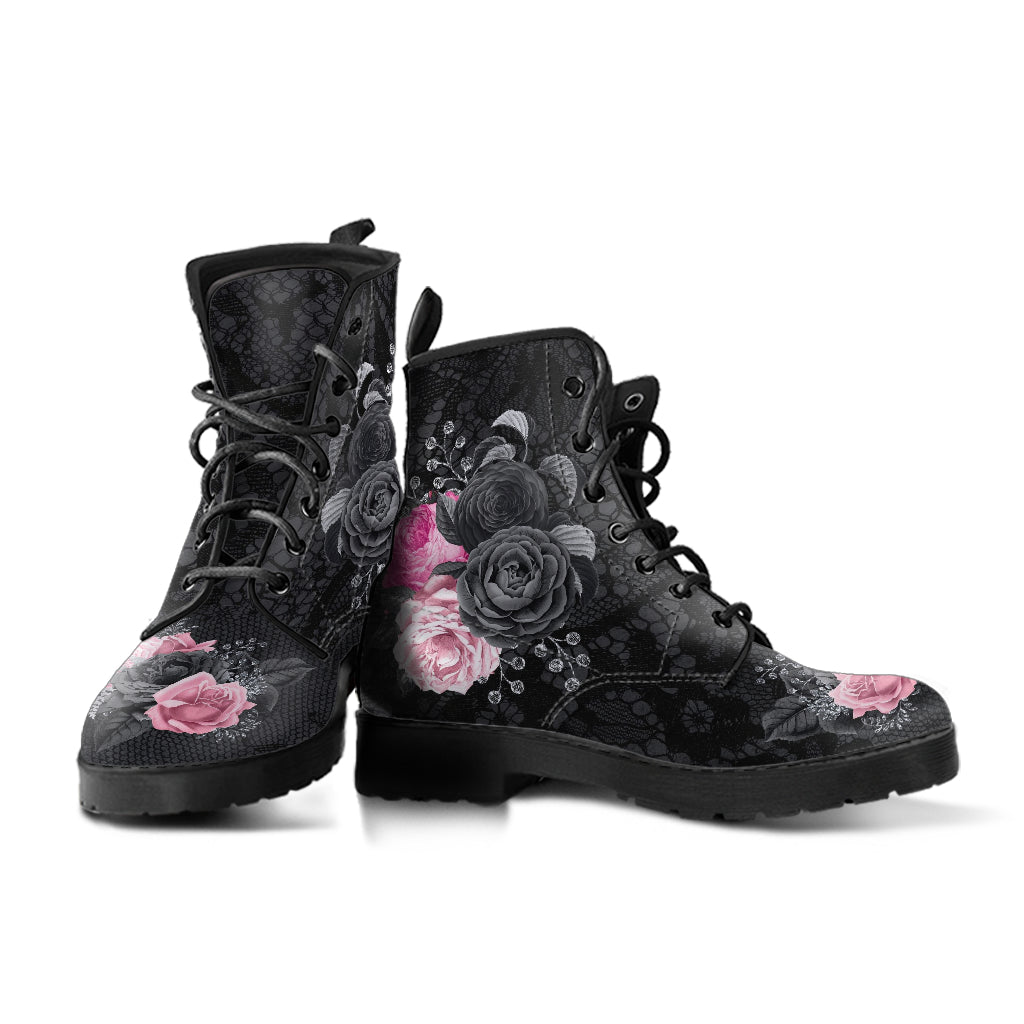 Combat Boots - Beautiful Flowers #109 Pink Lace | Aesthetic