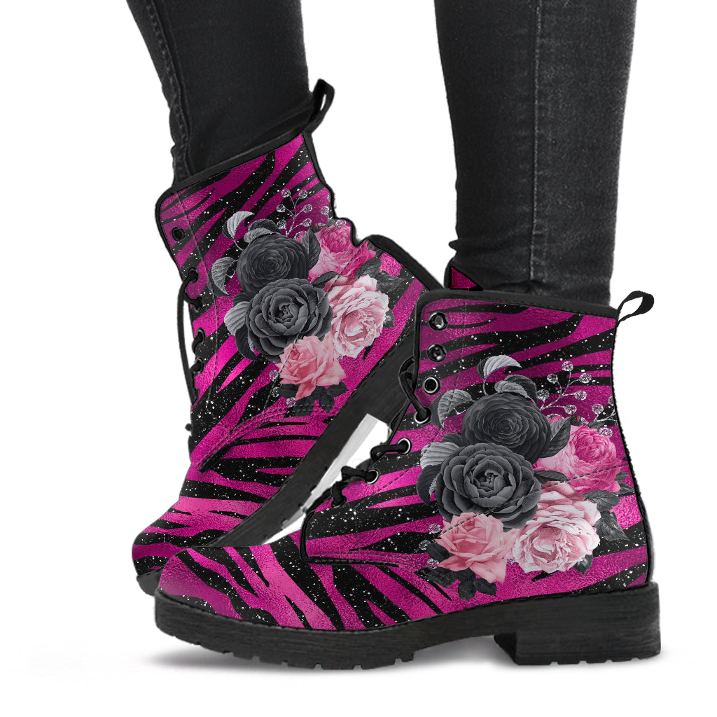 Combat Boots - Beautiful Flowers #109 Pink Leopard