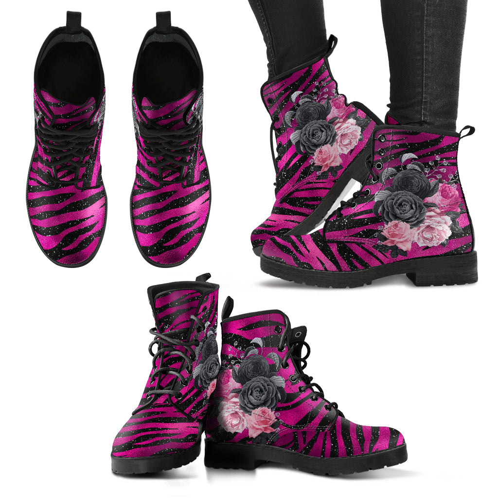 Combat Boots - Beautiful Flowers #109 Pink Leopard