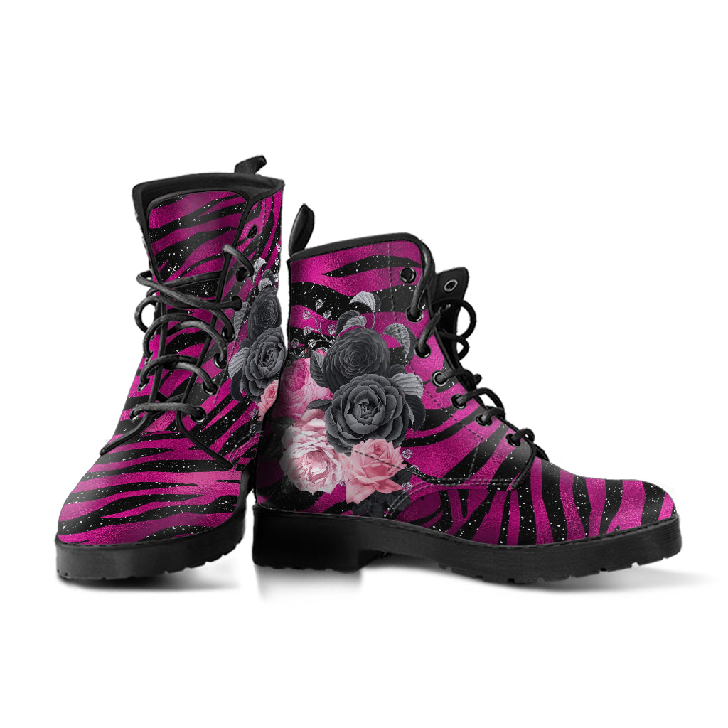 Combat Boots - Beautiful Flowers #109 Pink Leopard