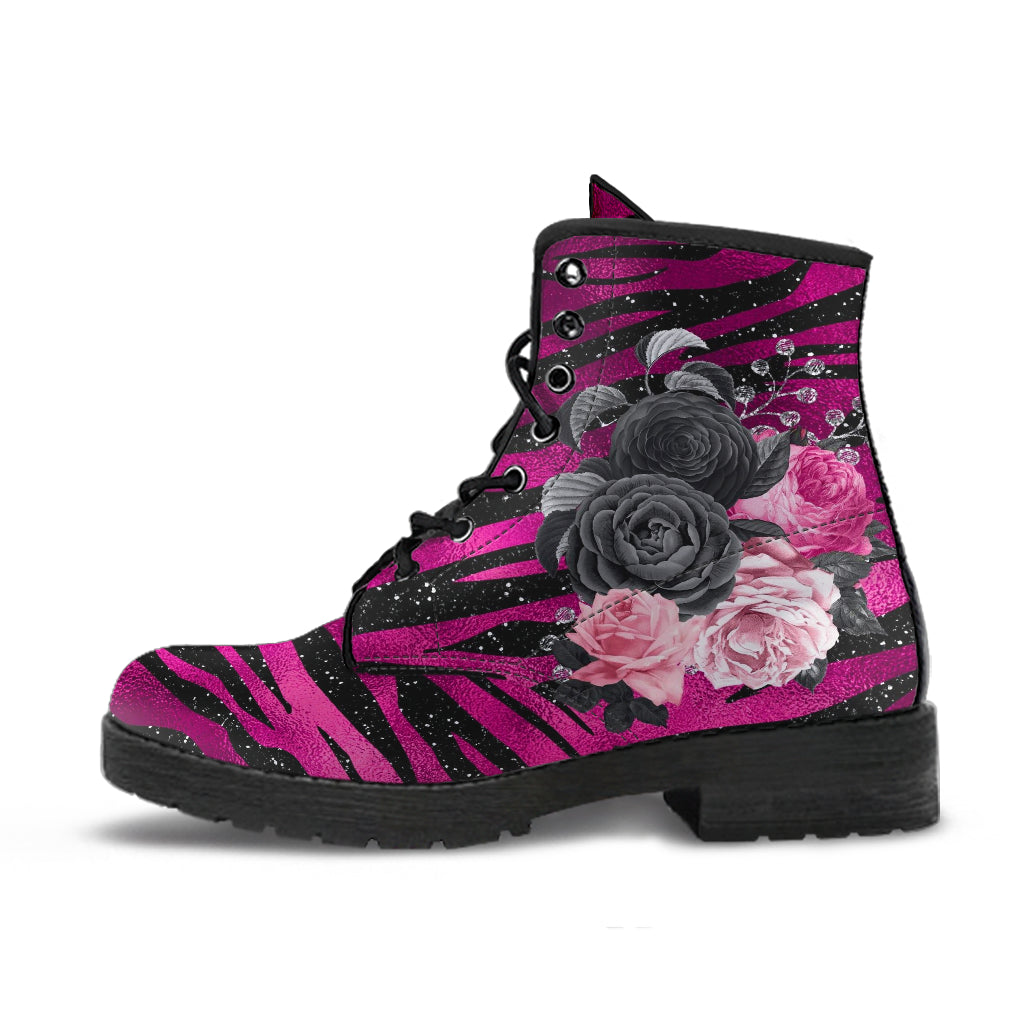 Combat Boots - Beautiful Flowers #109 Pink Leopard