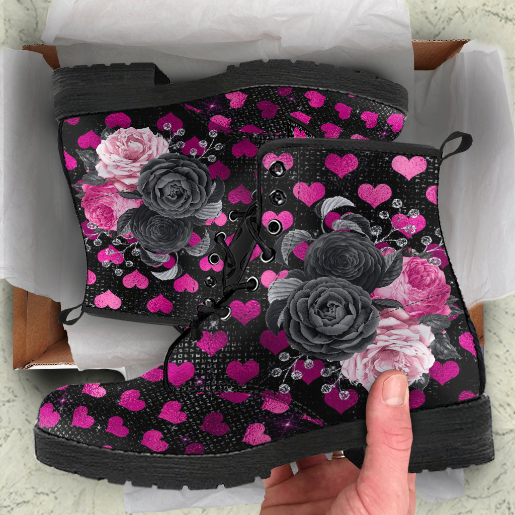 Combat Boots - Beautiful Flowers #109 Pink Love | Aesthetic