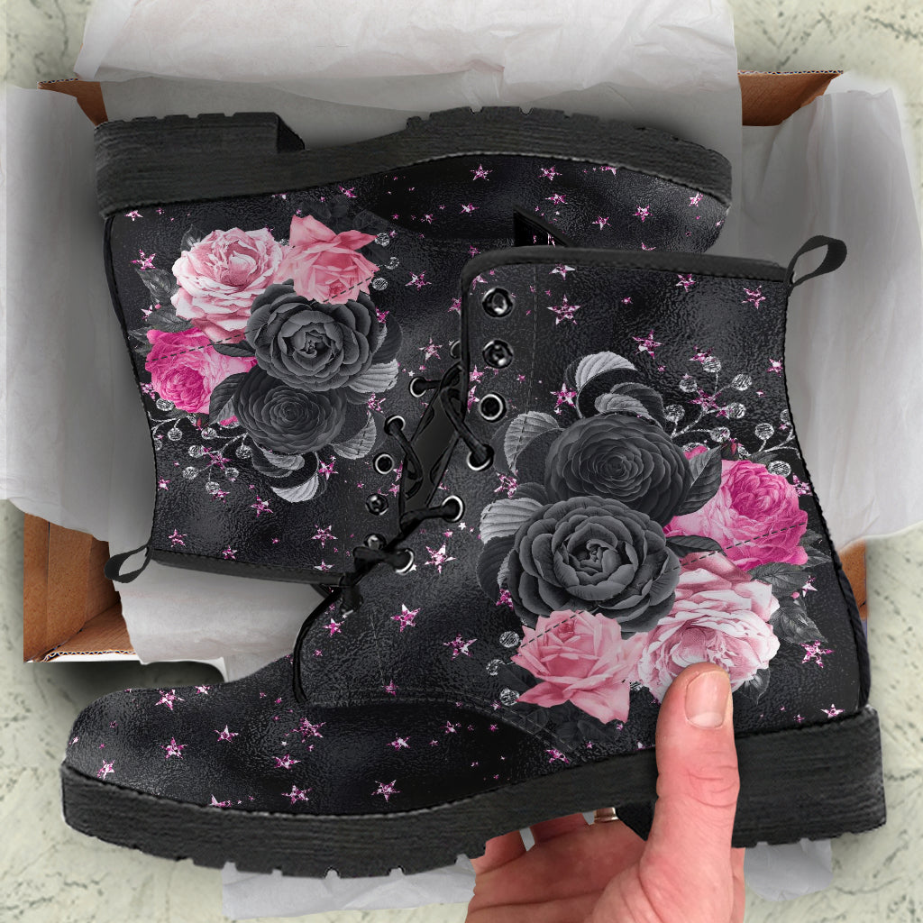 Combat Boots - Beautiful Flowers #109 Pink Stars