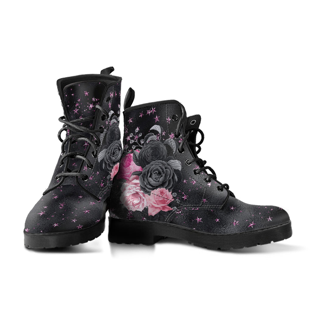 Combat Boots - Beautiful Flowers #109 Pink Stars
