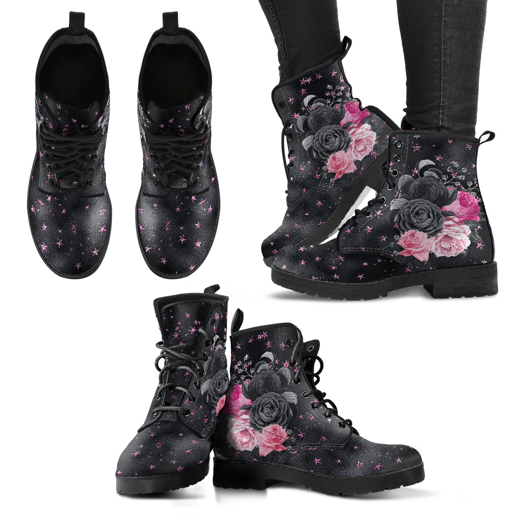 Combat Boots - Beautiful Flowers #109 Pink Stars