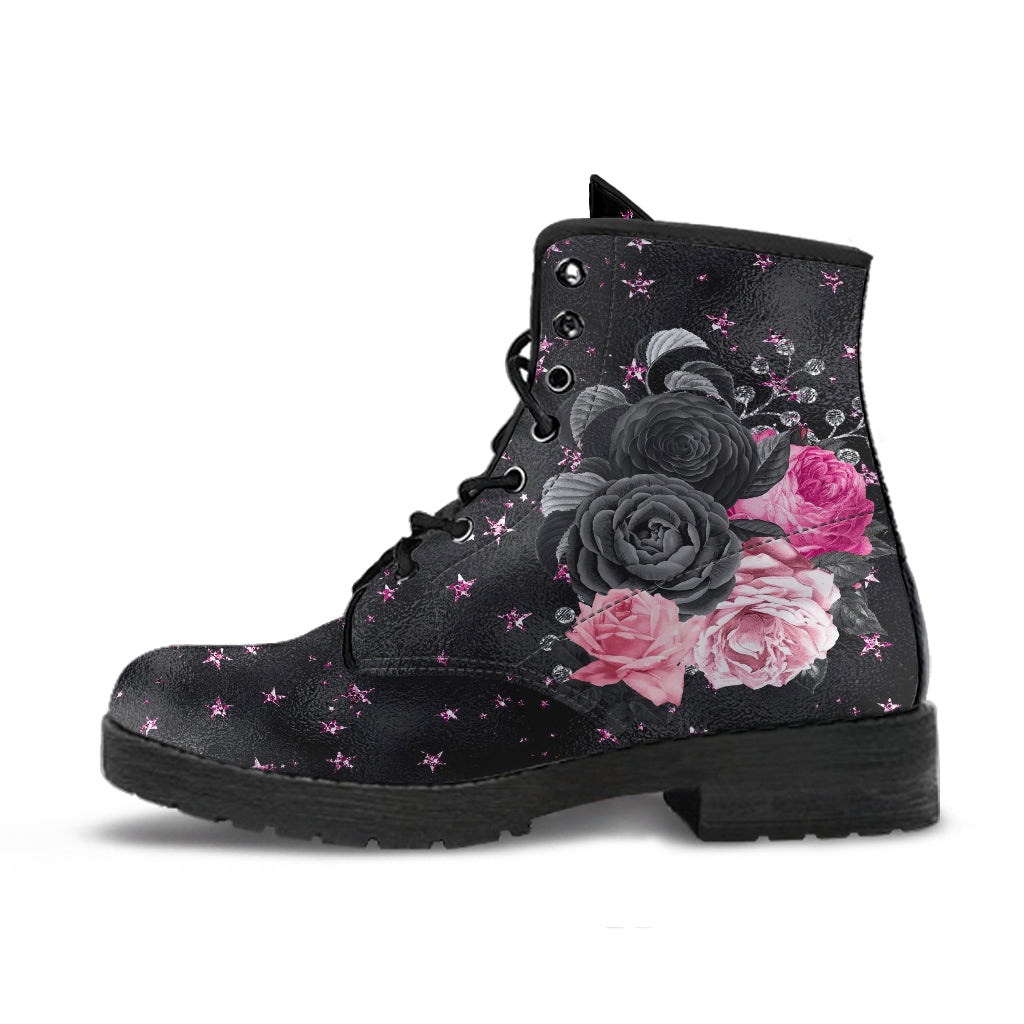 Combat Boots - Beautiful Flowers #109 Pink Stars