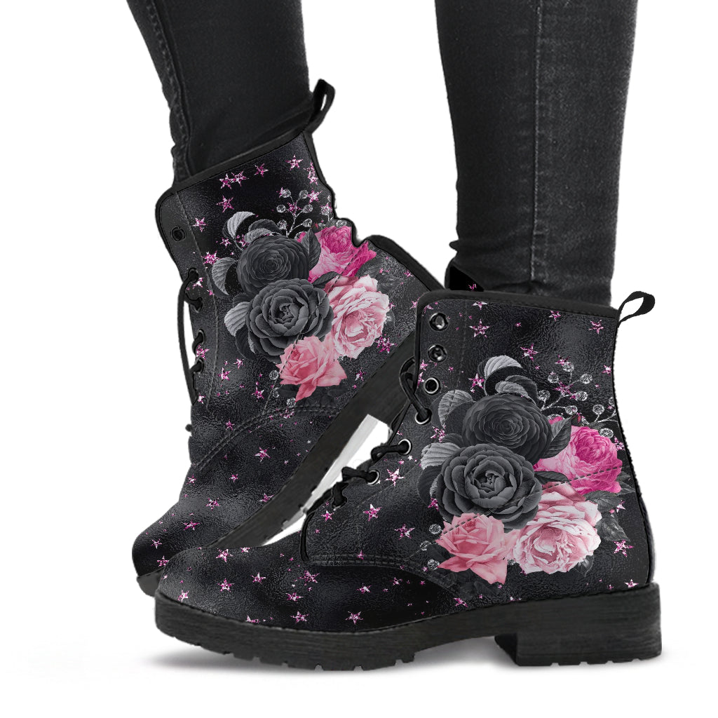 Combat Boots - Beautiful Flowers #109 Pink Stars