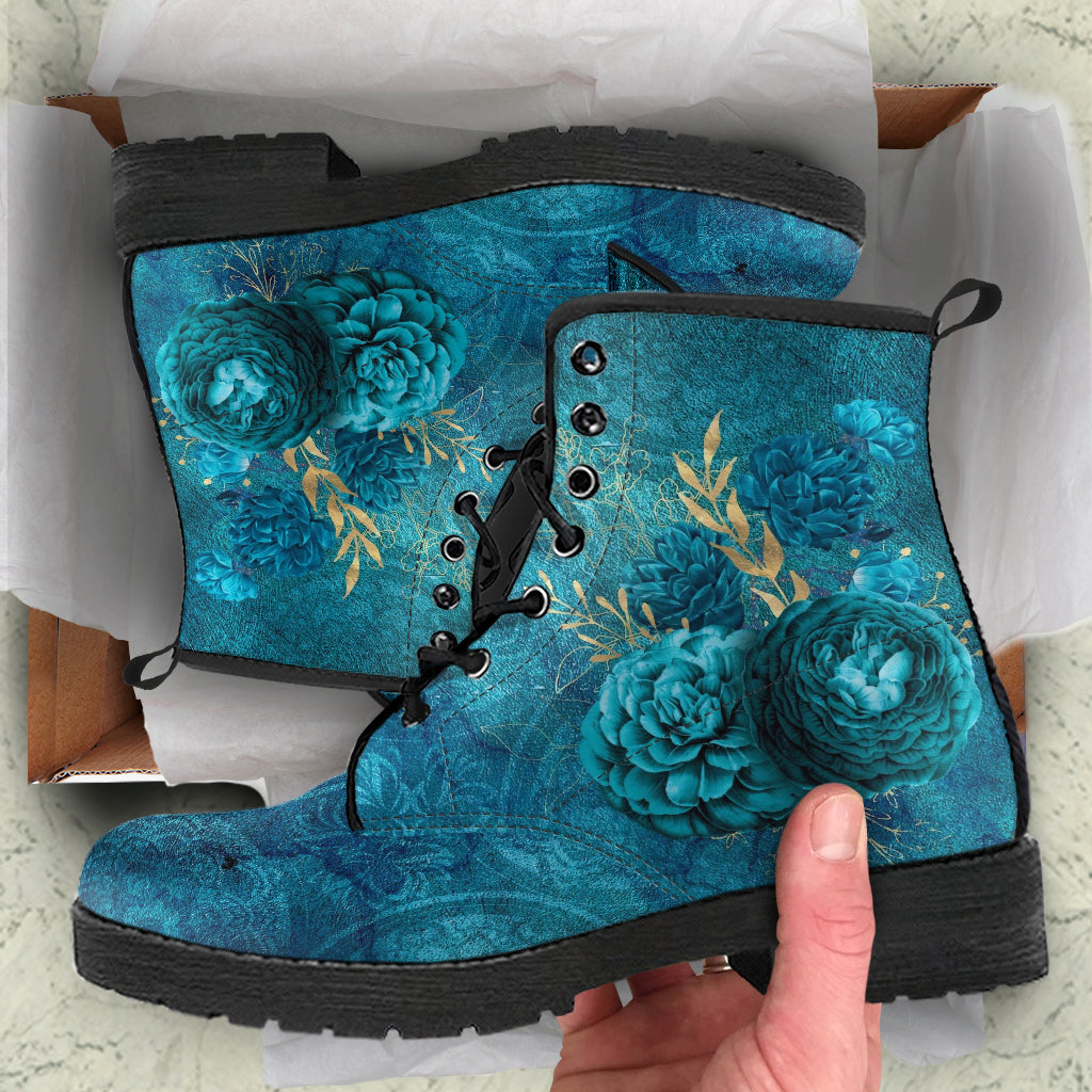 Combat Boots - Beautiful Flowers #110 Green | Cute