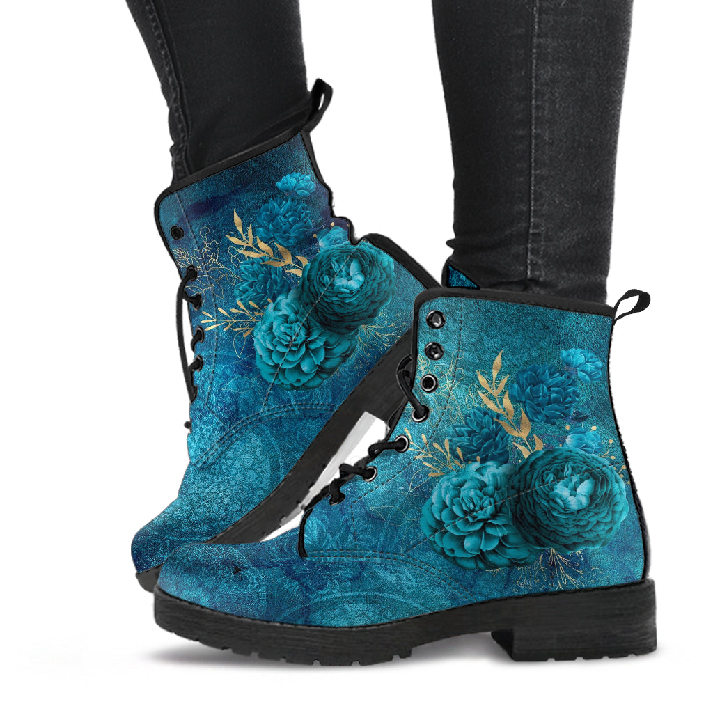 Combat Boots - Beautiful Flowers #110 Green | Cute