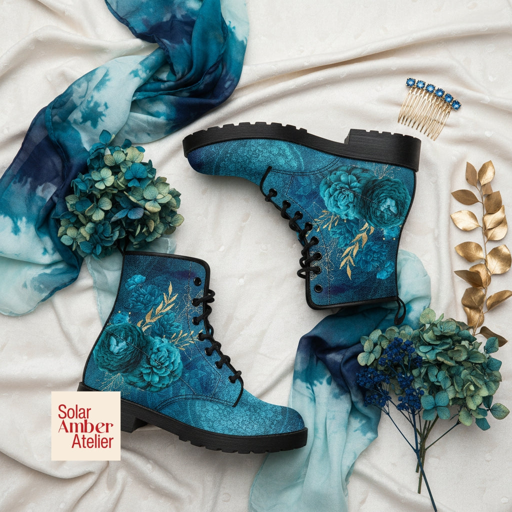 Combat Boots - Beautiful Flowers #110 Green | Cute