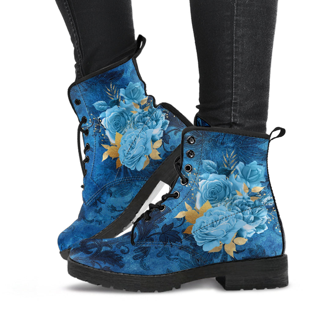 Combat Boots - Beautiful Flowers #111 Blue | Cute Aesthetic
