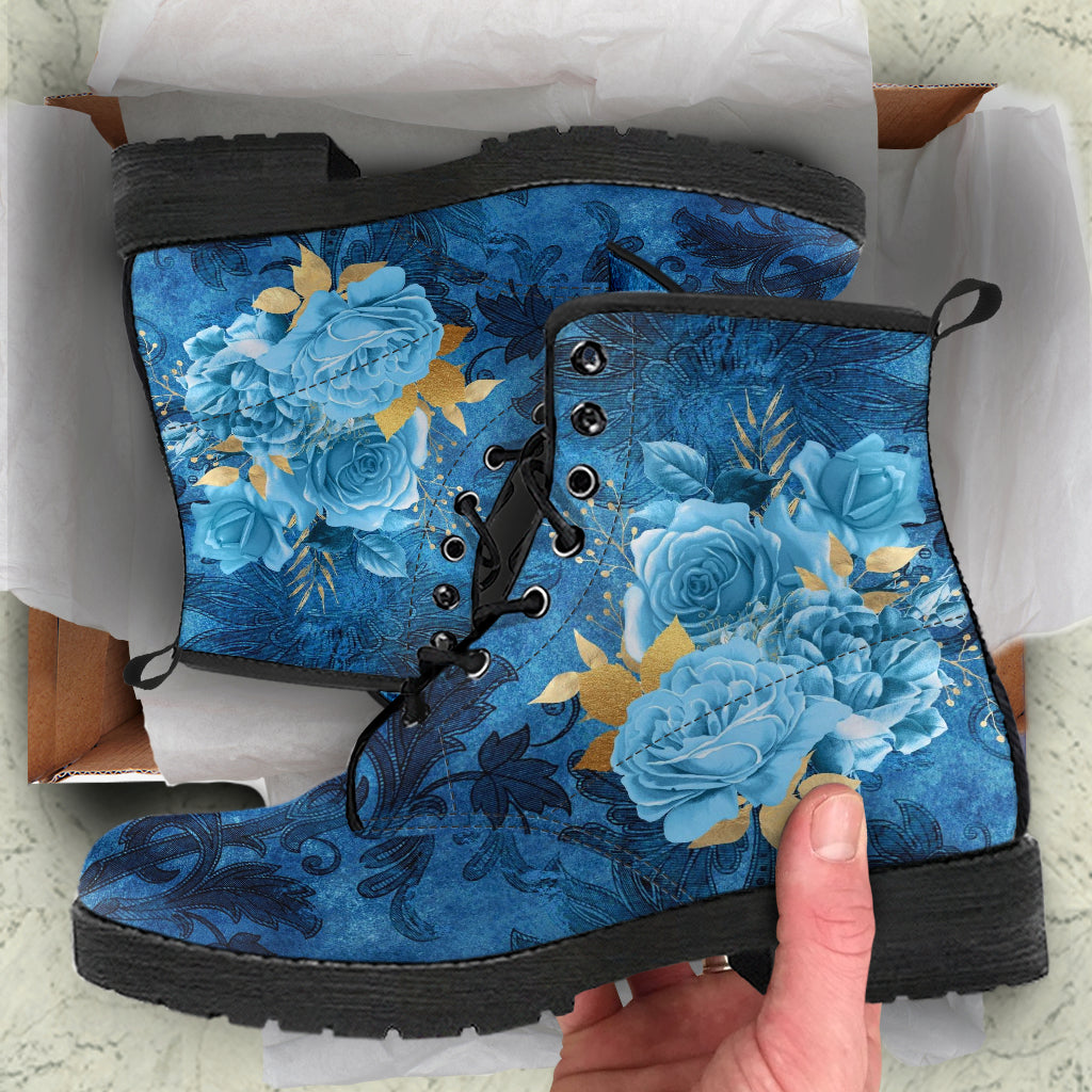 Combat Boots - Beautiful Flowers #111 Blue | Cute Aesthetic